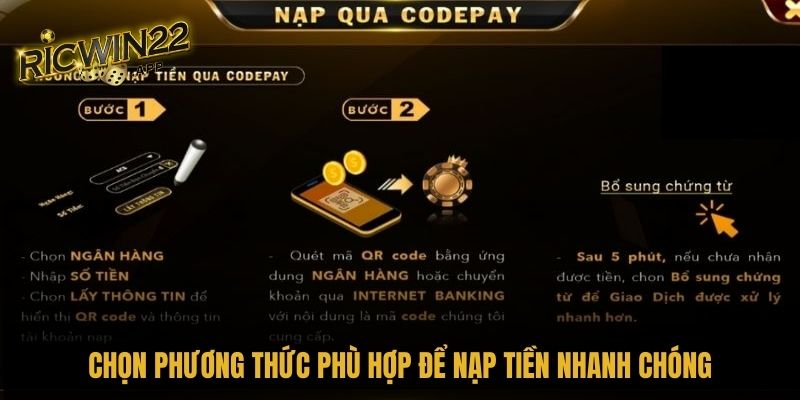 Chọn phương thức phù hợp để nạp tiền nhanh chóng vào tài khoản Ricwin