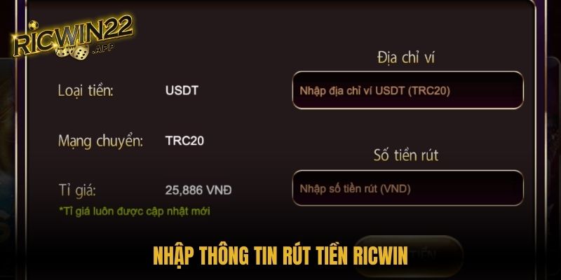 Nhập thông tin rút tiền