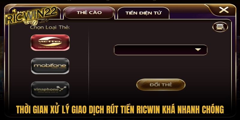 Thời gian xử lý giao dịch rút tiền Ricwin khá nhanh chóng